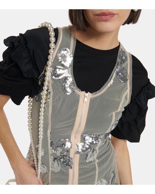 Simone Rocha White Sequined Zip-Up Tulle Top