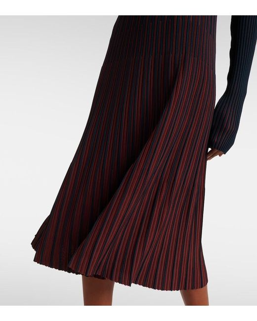 Tod's Blue Striped Pleated Ribbed-Knit Midi Dress