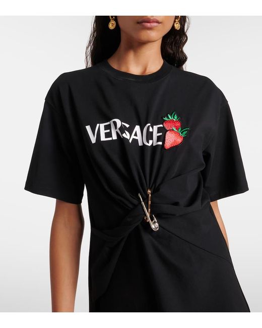 Versace Black Bedrucktes Minikleid Aus Baumwolle