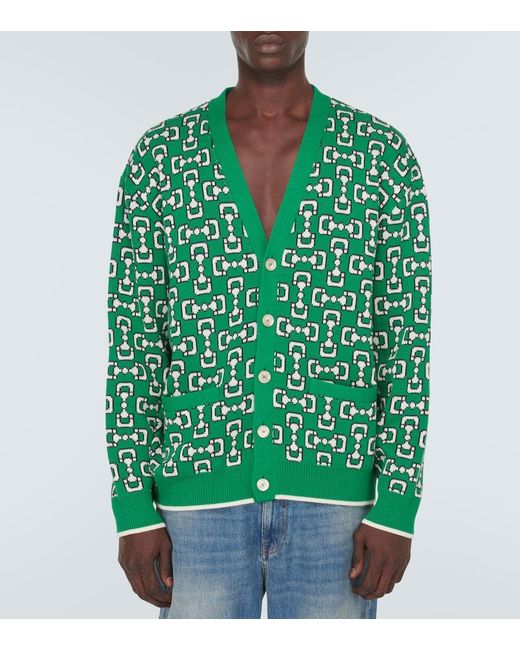 Cardigan Horsebit in jacquard di cotone di Gucci in Green da Uomo