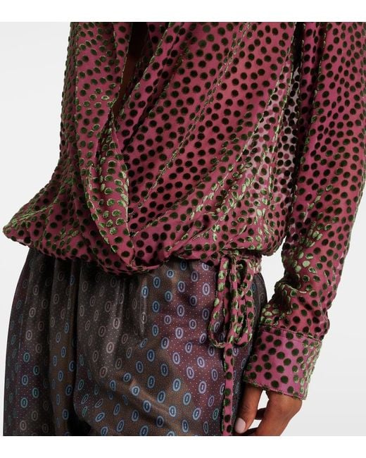Dries Van Noten Red Cedal Polka-Dot Draped Wrap Top