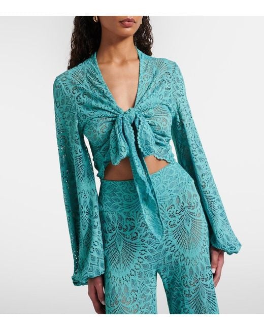 Alexandra Miro Blue Tabitha Lace Crop Top