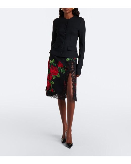 Dolce & Gabbana Red Floral Silk And Cotton-Blend Midi Skirt
