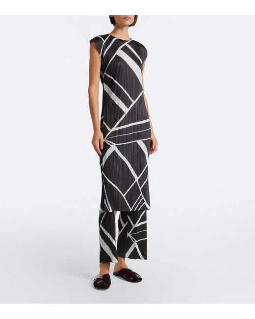 Pleats Please Issey Miyake Black Fold Line Pleated Printed Midi Dress