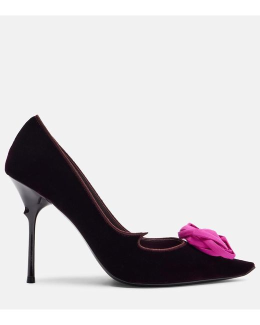 Roger Vivier Purple Rose Vivier 100 Floral Velvet Pumps