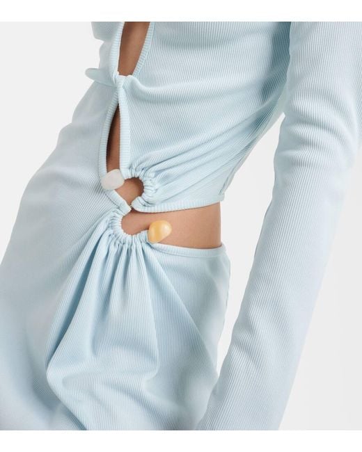 Christopher Esber Blue Gathered Cutout Jersey Midi Dress
