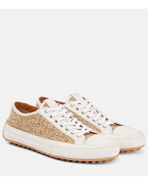 Tod's White Leather-Trimmed Tweed Sneakers