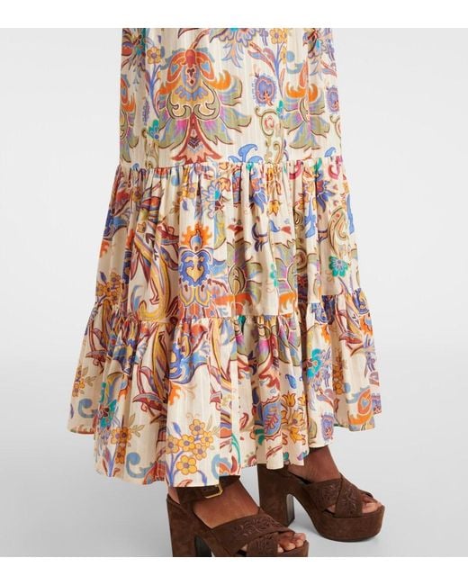 Etro White Paisley Tiered Cotton Maxi Skirt