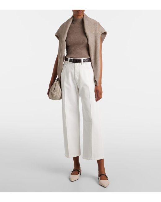 Brunello Cucinelli Brown Ribbed-Knit Turtleneck Top