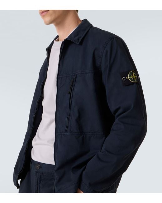 Sobrecamisa De Sarga En Mezcla De Algodon Stone Island de hombre de color Blue