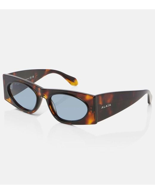 Alaïa Blue Logo Lettering Cat-Eye Sunglasses