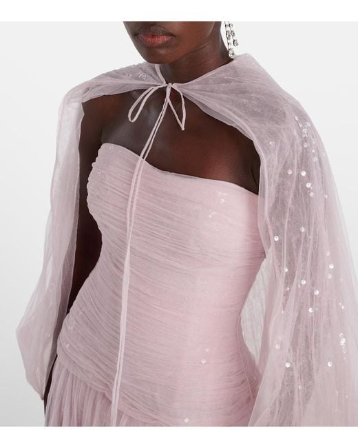 Marmar Halim Pink Caped Pleated Bustier Gown