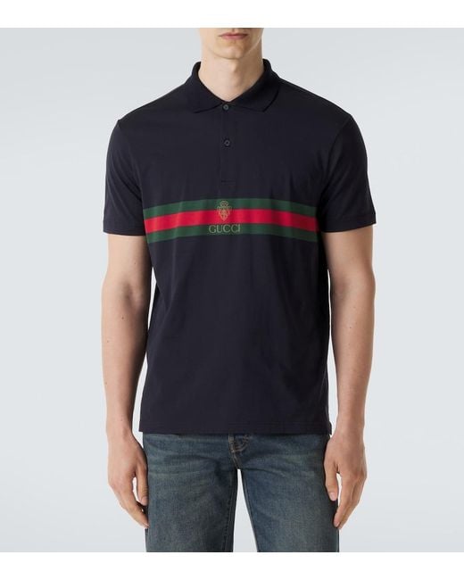Gucci Blue Web Stripe Cotton Jersey Polo Shirt for men