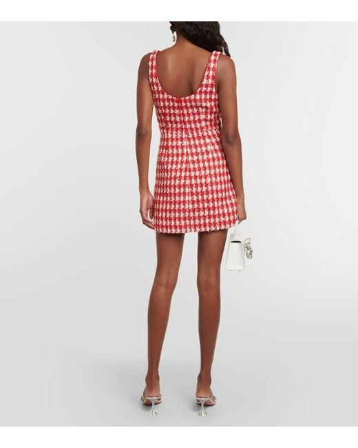 Self-Portrait Red Crystal-embellished Metallic-bouclé Woven Mini Dress