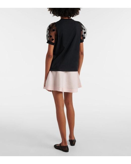 Nina Ricci Black Polka Dot Tulle And Jersey T-Shirt