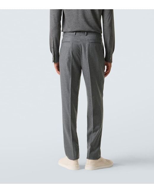 Zegna Gray Wool Flannel Straight Pants for men