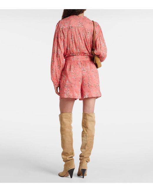 Isabel Marant Pink Ceyane Floral Cotton And Silk Shorts