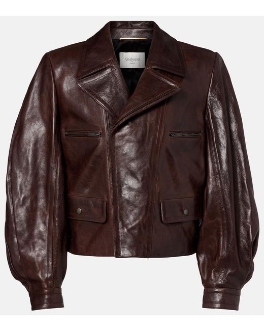 Saint Laurent Brown Leather Biker Jacket
