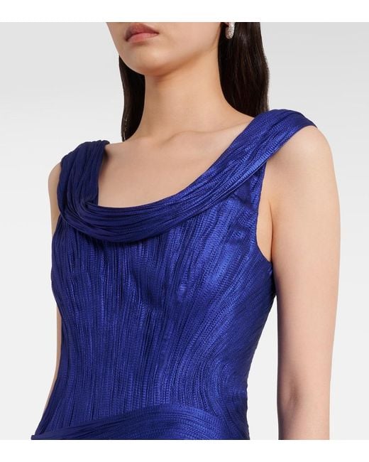 Maria Lucia Hohan Blue Faye Metallic Silk Tulle Bustier Gown