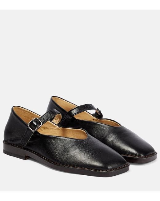 Lemaire Black Leather Mary Jane Ballet Flats