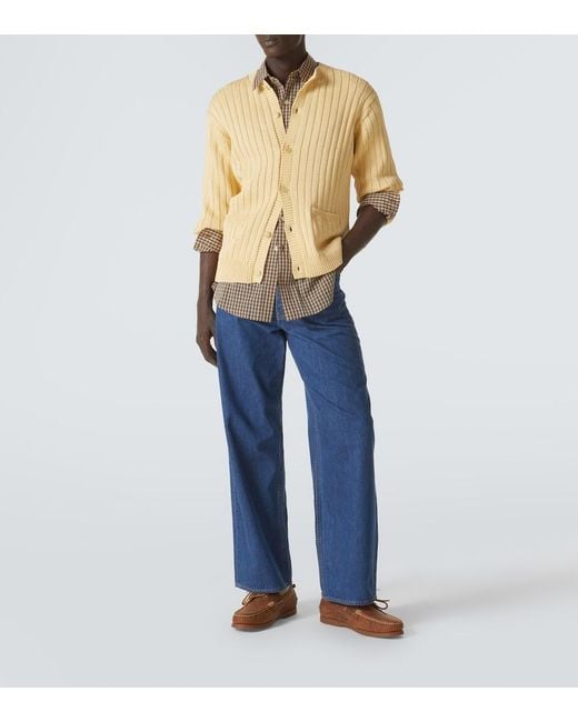 Auralee Yellow Ribbed-Knit Cotton Cardigan for men