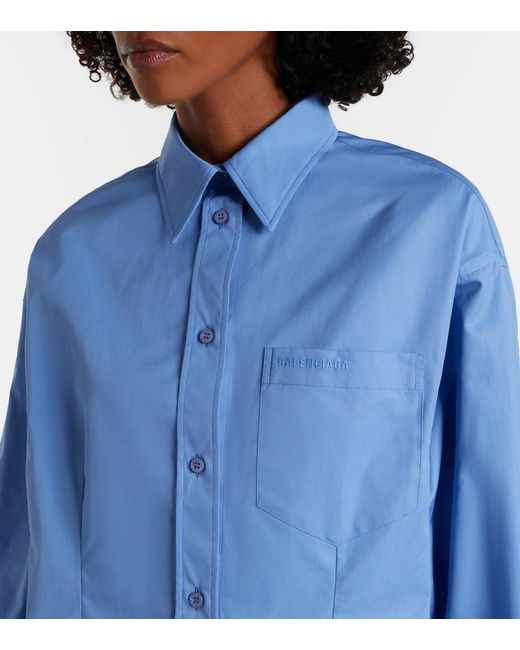 Balenciaga Blue Asymmetric Cotton Poplin Shirt