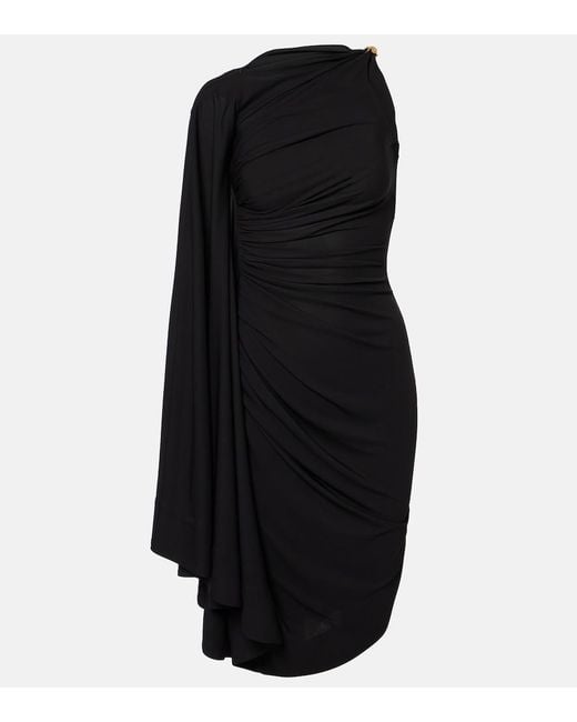 Bottega Veneta Black Embellished Draped Jersey Midi Dress