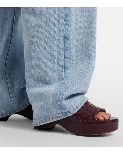 Bottega Veneta Brown Rosita Intrecciato Leather Wedge Mules