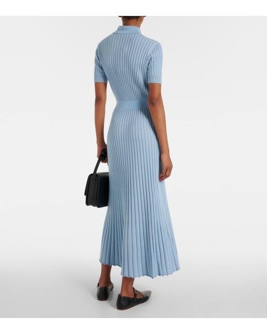 Gabriela Hearst Blue Ribbed-knit Silk And Cashmere Midi Dress
