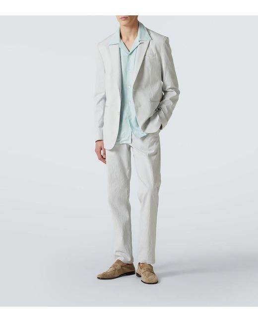 Orlebar Brown White Garret Cotton-Blend Seersucker Blazer for men