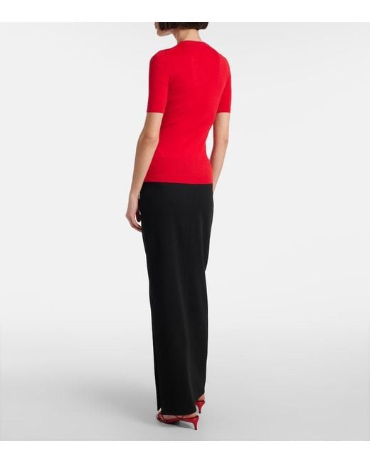 Khaite Red Celina Ribbed-Knit Wool-Blend Top