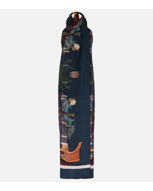 Johanna Ortiz Blue Bedrucktes Maxikleid Aus Seide