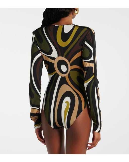 Emilio Pucci Black Marmo Printed Satin Bodysuit