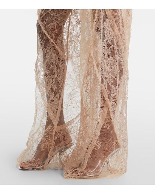 Blumarine White Lace-Trimmed Satin Wide-Leg Pants