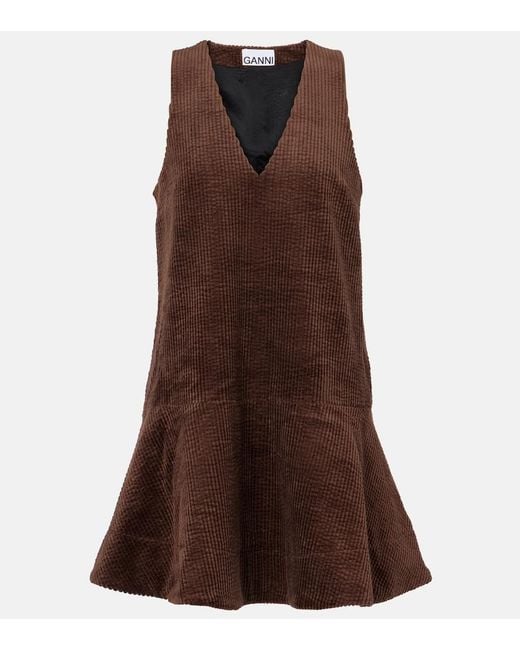 Ganni Brown Cotton Corduroy Minidress