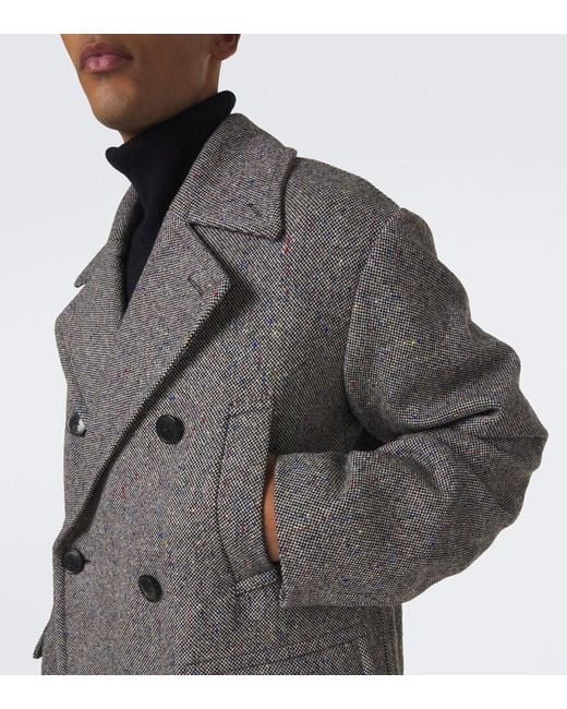Dries Van Noten Gray Double-Breasted Wool Coat for men