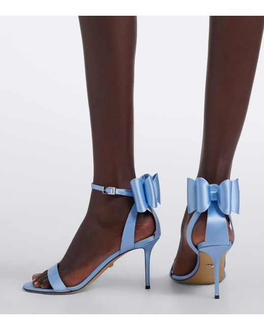 Mach & Mach Blue Le Cadeau Bow-Detail Satin Sandals