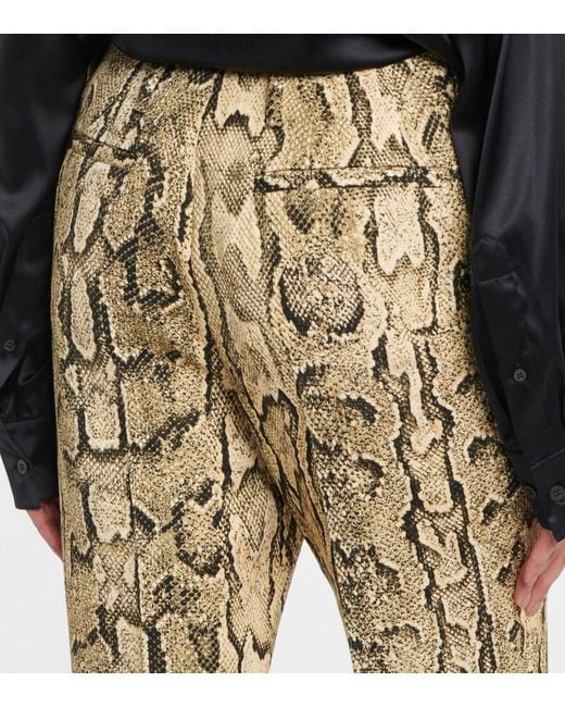 Dries Van Noten Natural Snake-Print Mid-Rise Flared Jacquard Pants