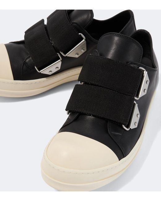 Rick Owens Black Low Strap Sneaks Leather Sneakers for men