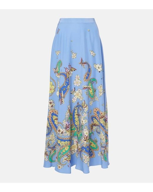 Etro Blue Paisley-Print Midi Skirt