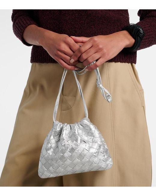 Bottega Veneta Gray Intrecciato Small Metallic Leather Pouch