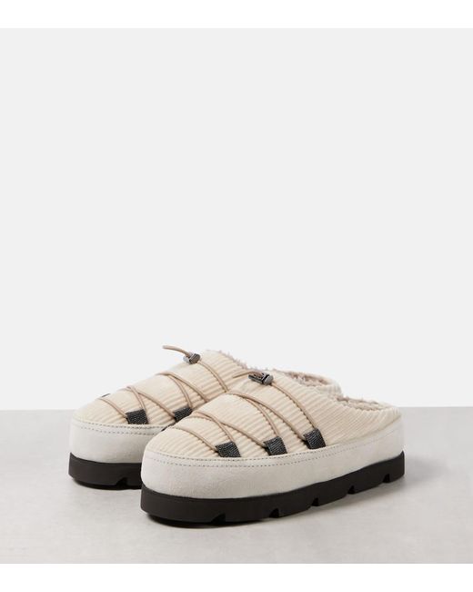 Brunello Cucinelli White Chunky Shearling-Lined Slippers