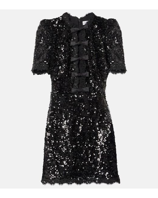 Rebecca Vallance Black Diana Bow-Detail Sequined Minidress