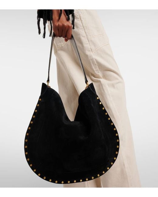 Isabel Marant Black Schultertasche Oskan Soft Medium Aus Veloursleder