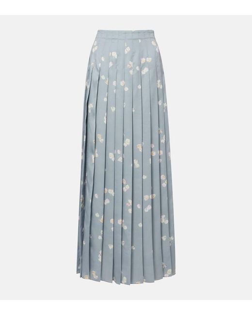 Altuzarra Blue Monti Floral Pleated Midi Skirt