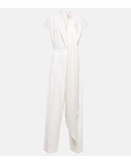 Roksanda White Bridal Cape-detail Wool Jumpsuit