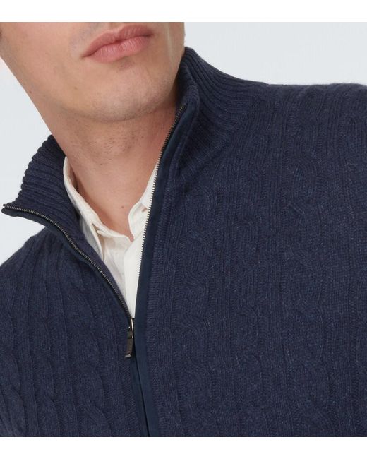 Loro Piana Blue Cable-Knit Cashmere Cardigan for men
