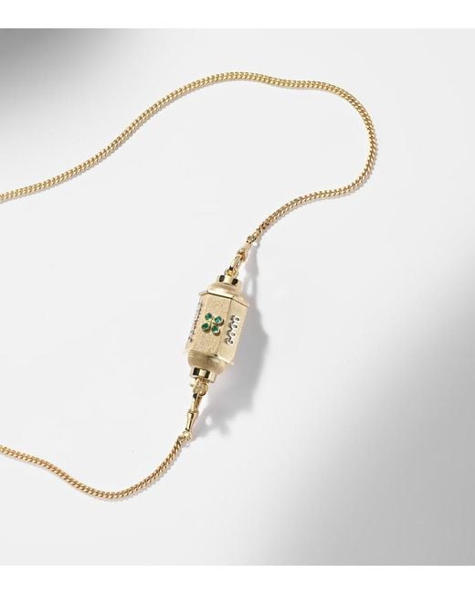 Marie Lichtenberg Metallic Good Things 18Kt Locket Necklace With Emeralds
