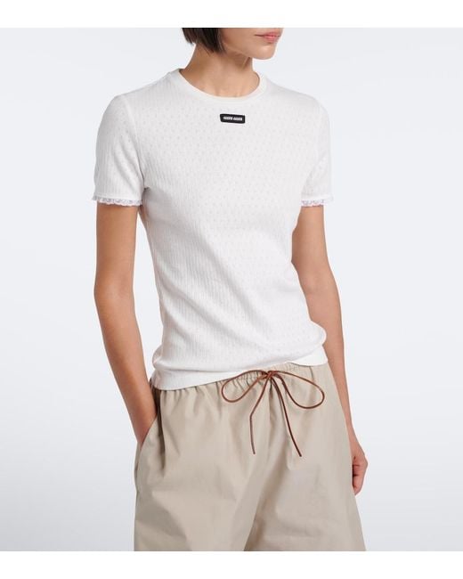 Miu Miu White Pointelle Cotton T-Shirt