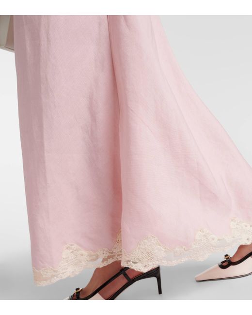 Rixo Pink Crystal Lace-trimmed Maxi Skirt